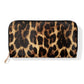 Leopard print zippered wallet with gold zipper