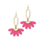 Hot pink dangling gold plated flower earrings