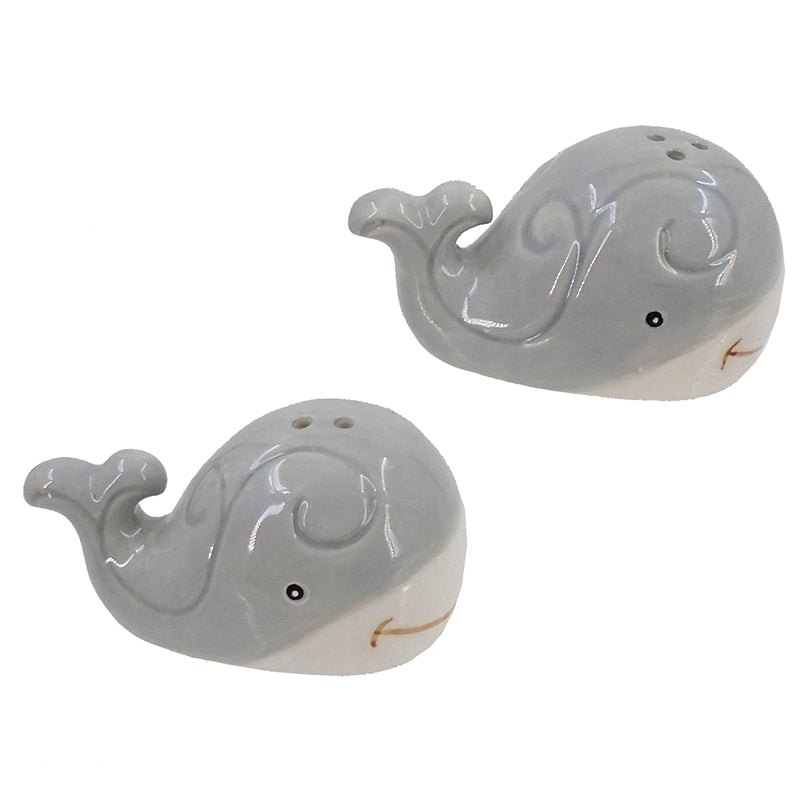 Two toned grey whale salt and pepper shakers