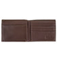 Brown timberland leather wallet with contrast stitching 5 card slots, 2 slip pockets, 1 clear ID slot, and 1 cash compartment