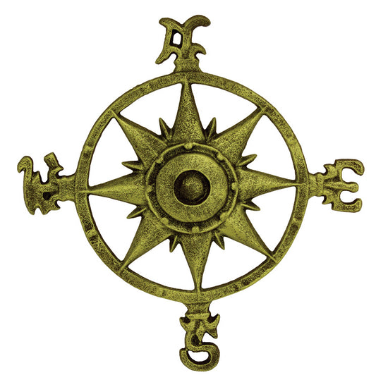 Compass rose with antique-like brass finish