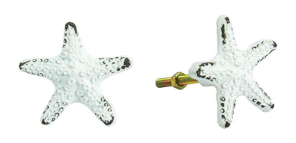Cast iron starfish drawer knob with white finish 