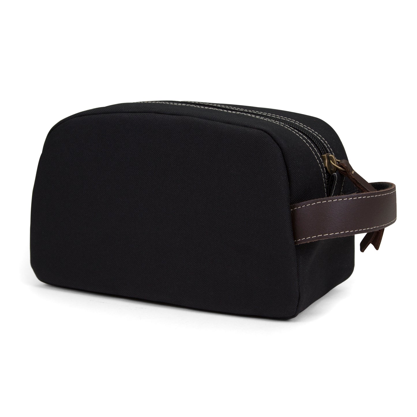 Black Timberland travel kit with side handle, zip top closure and exterior zipped front pocket