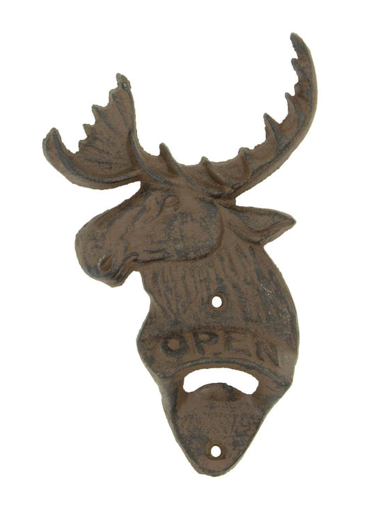 Cast iron moose head bottle opener with two holes
