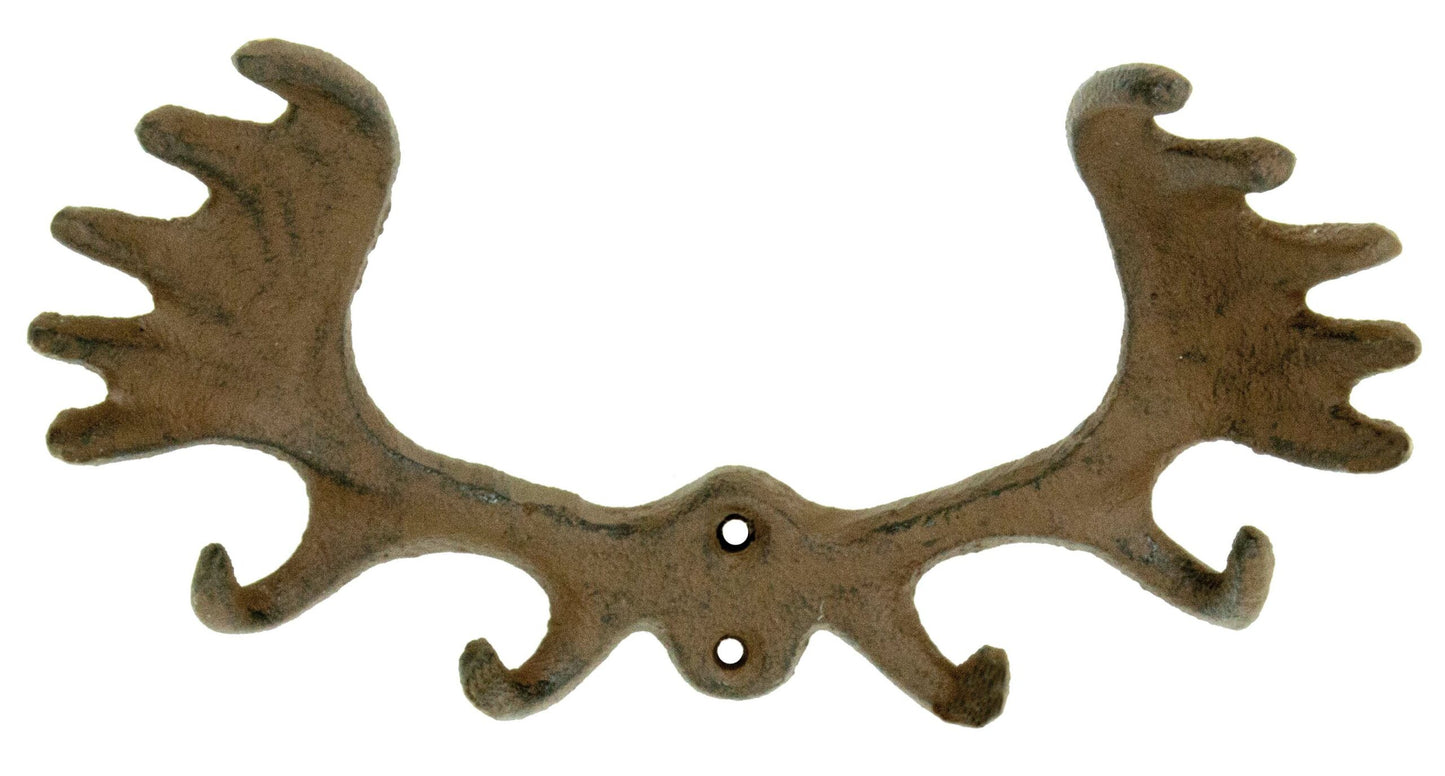 Cast iron moose antler key hook rack with two holes