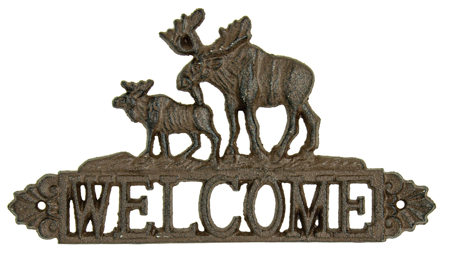 Moose family welcome sign in cast iron