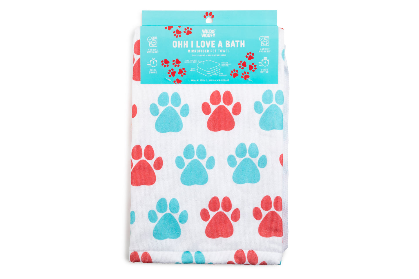 Blue and red paw print microfiber pet towel for quick drying