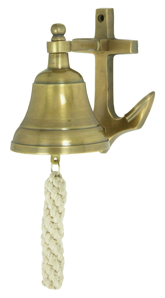 Antique style brass anchor bell with twisted hanging rope