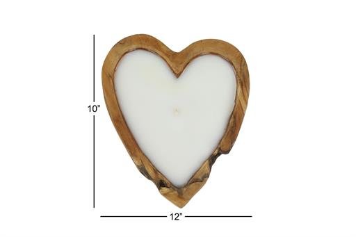 Teak wood candle with heart shaped with solid pattern measuring 10"x12"
