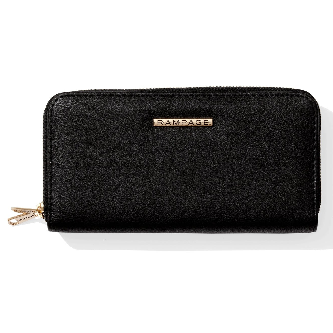 Black double zip wallet with gold zipper
